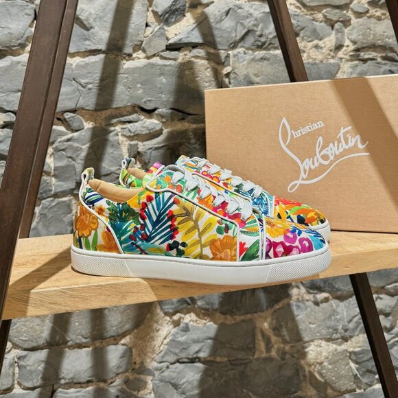Christian Louboutin White Floral Satin Louis Junior Low-top Sneakers - Picture 1 of 14